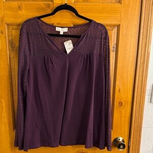 Chic Women's Lace Long Sleeve Blouse in Rich Purple